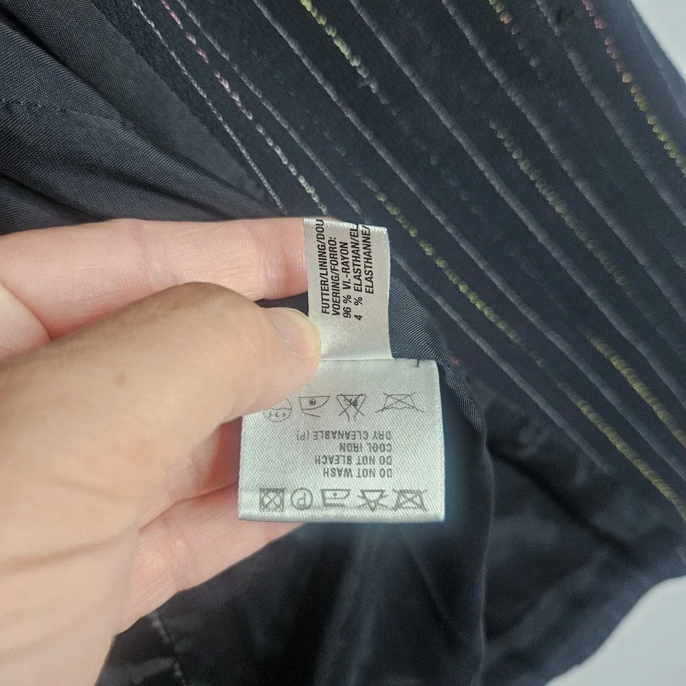 Escada Blazer Black Pinstripe Multi Color Metallic Two Button Jacket Size 38